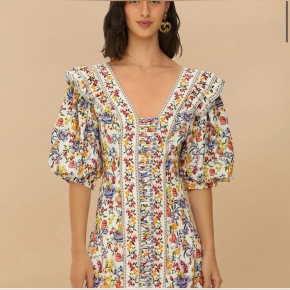 NWT FARM Rio Greek Garden Mini Dress Size Small Linen Blend Current Style Anthro - Picture 1 of 10